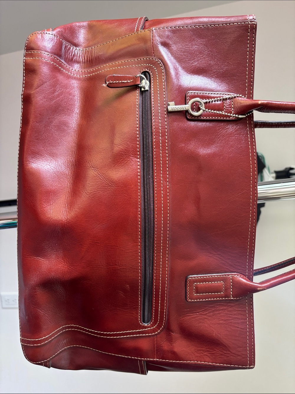 Fossil Leather Tote Bag in Deep Red - Work & Travel Bag